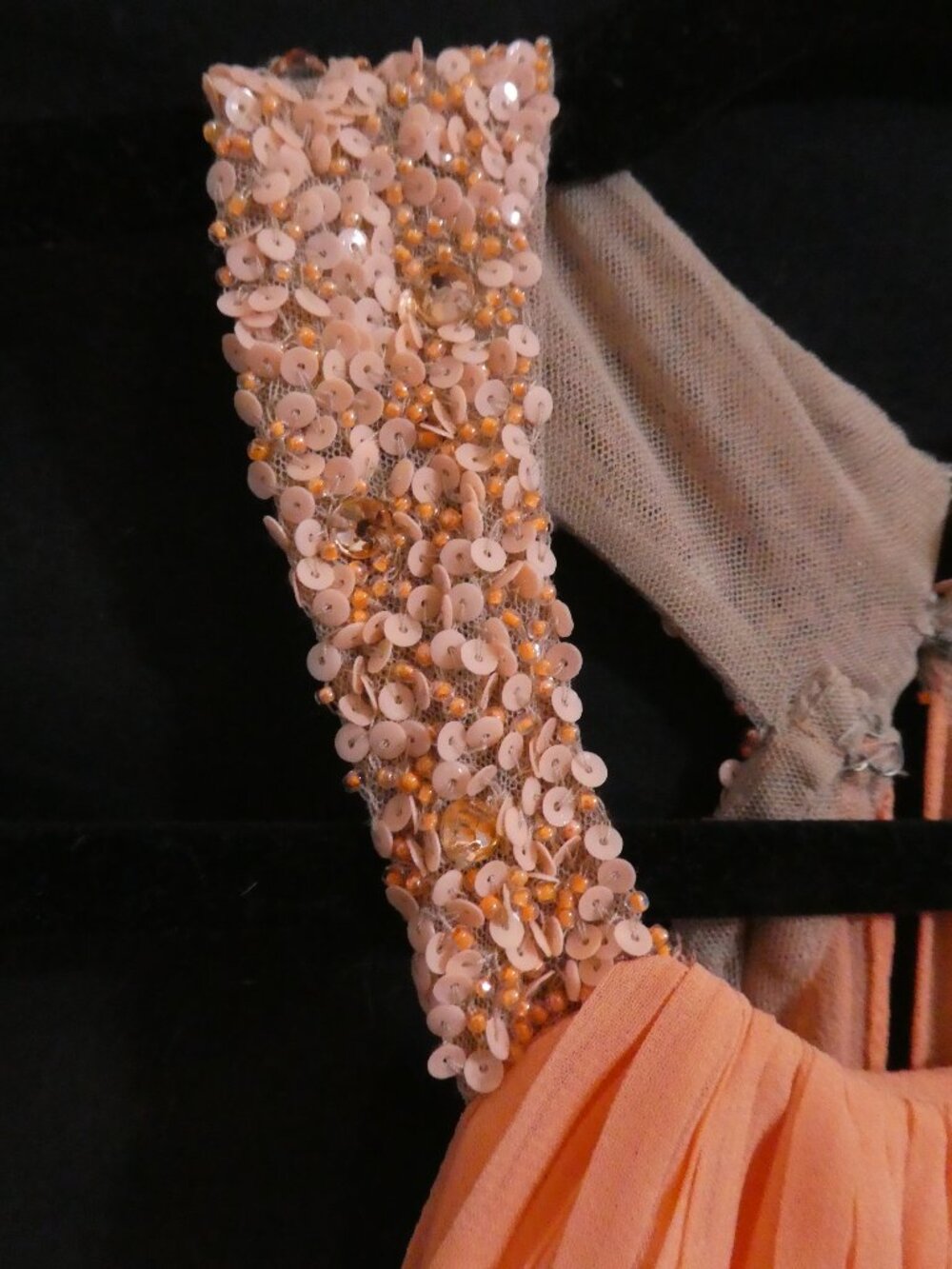 MANGO Suit Collection Beaded Halter Chiffon Maxi Dress Peach Orange - Size 9 - Picture 5 of 16